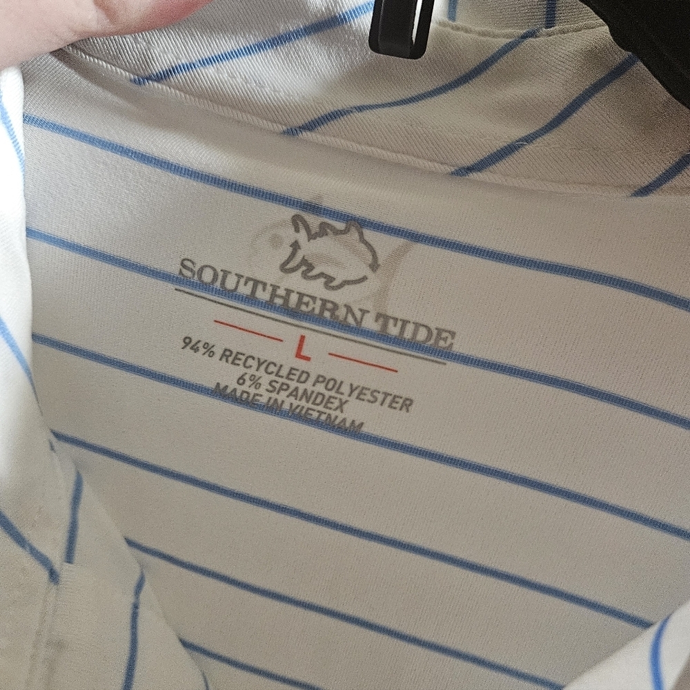 Southern Tide Performance Polo Blue And White Striped! - Picture 2 of 6